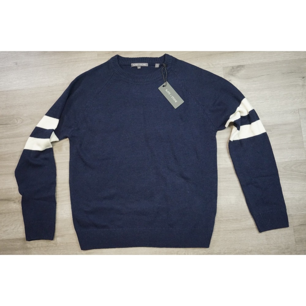 New‎ Slate & Stone Wool Blend Nautical Raglan Crew Sweater Men's 2XL Blue White